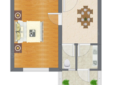 1室1厅 35.34平米户型图