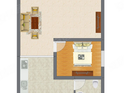 1室1厅 42.41平米户型图