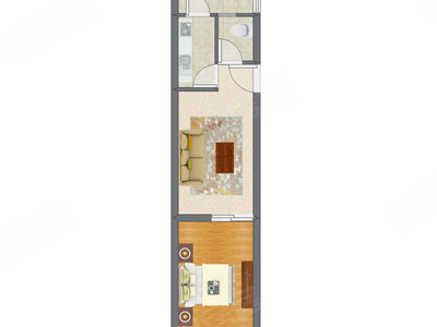 1室1厅 54.54平米户型图