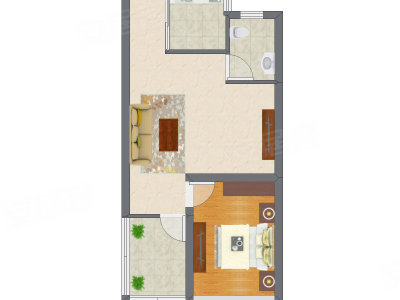 1室2厅 39.70平米户型图