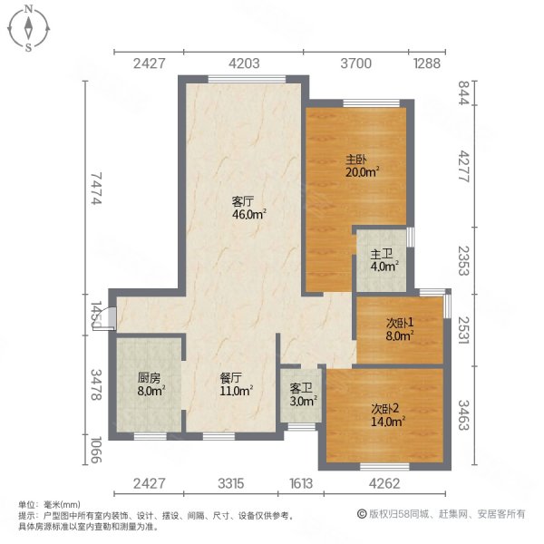 新龙华庭3室2厅1卫101㎡南北43万