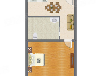 1室2厅 48.00平米户型图