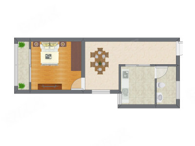 1室1厅 34.70平米户型图