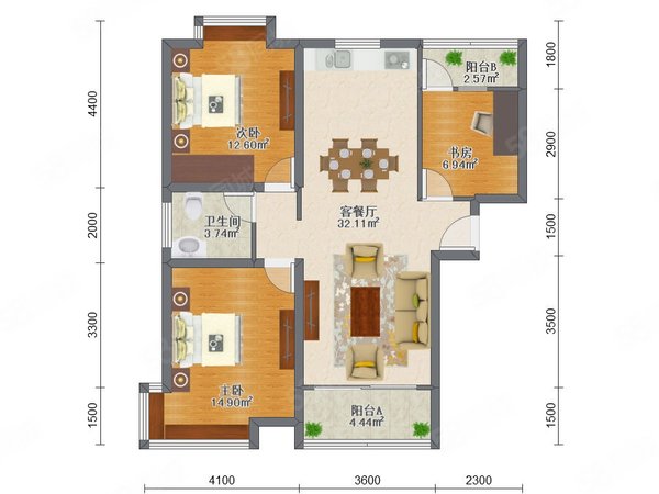 3室1厅1卫  电梯房 精装修90平米出租房源真实图片