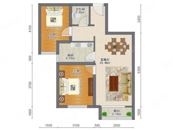 李七庄租房,万科金奥国际 2室2厅1卫 电梯房 精装修73平米,西青租房