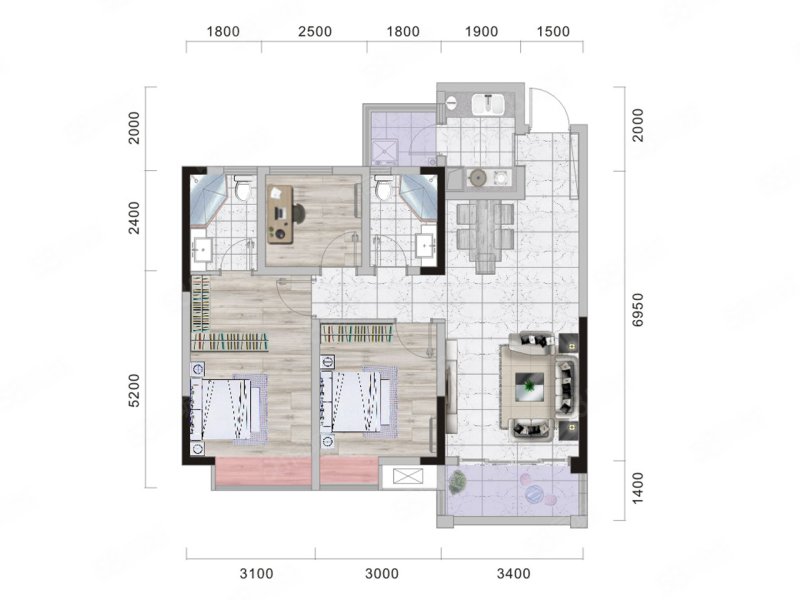 悦禾名洋华骏3室2厅100㎡80万二手房图片