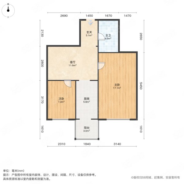 清福小区(E区)2室1厅1卫55㎡南北16.8万