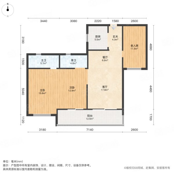 桃李江山3室2厅2卫118㎡南北78万