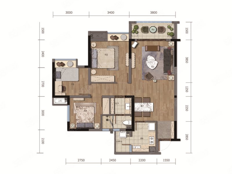 书香华府(新房)3室2厅98㎡108万二手房图片