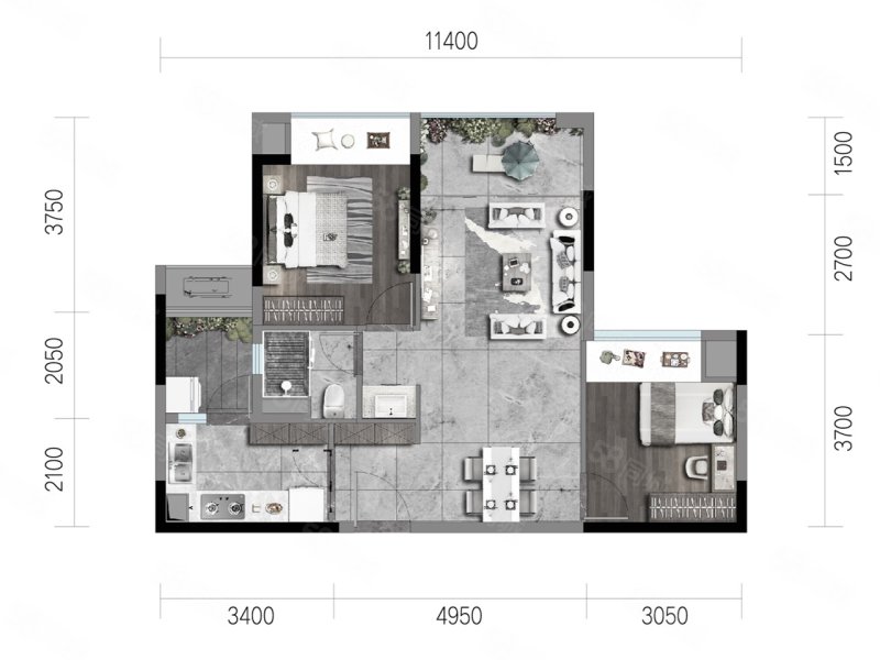 中海寰宇时代(新房)2室2厅1卫77㎡南180万