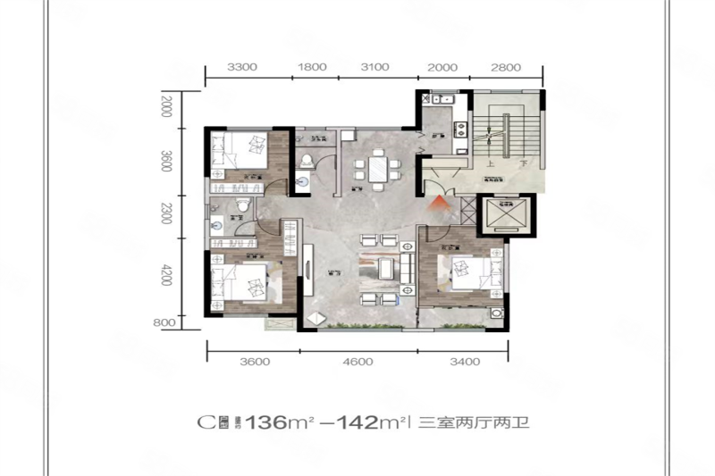 悦海竹溪里3室2厅2卫136㎡南北98万