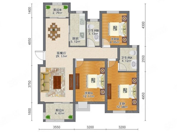 【多图】上海花园(517号),同和租房,上海花园(517号) 3室2厅2卫 精