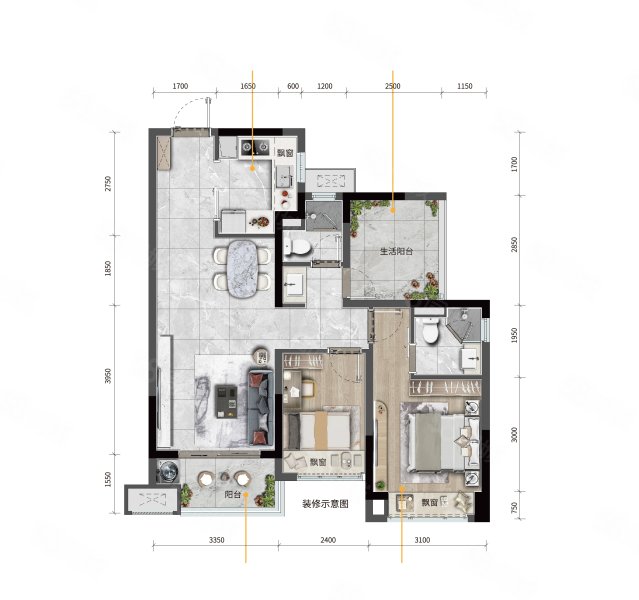港龙滨江公园(新房)3室2厅83㎡115万二手房图片
