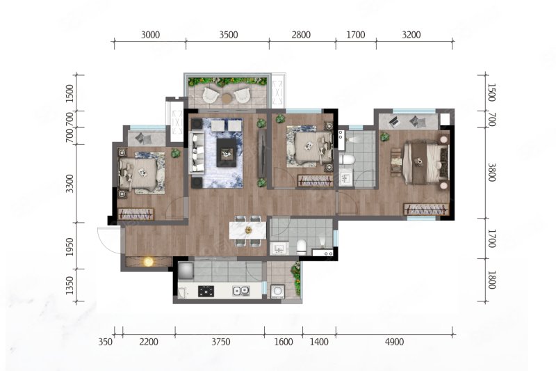 枫丹新悦3室2厅96㎡113万二手房图片