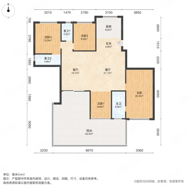 国瑞麓林府4室2厅3卫143㎡南北125万