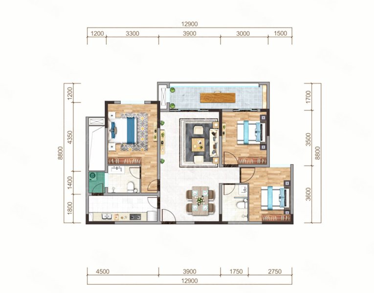 天府西苑3室2厅107㎡120万二手房图片