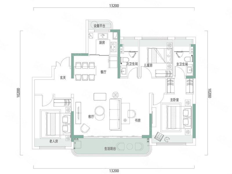 光谷翡丽天玺3室2厅2卫138㎡南北352万