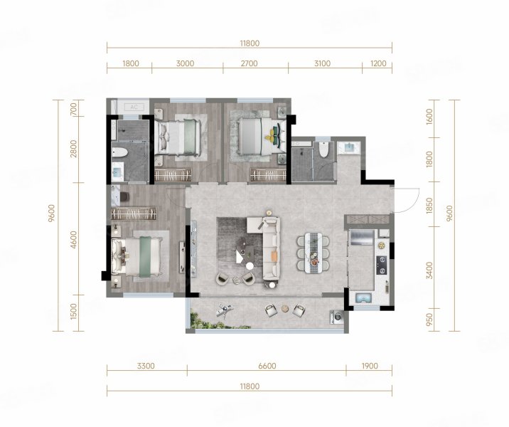天府龙智1号(新房)3室2厅103㎡126万二手房图片