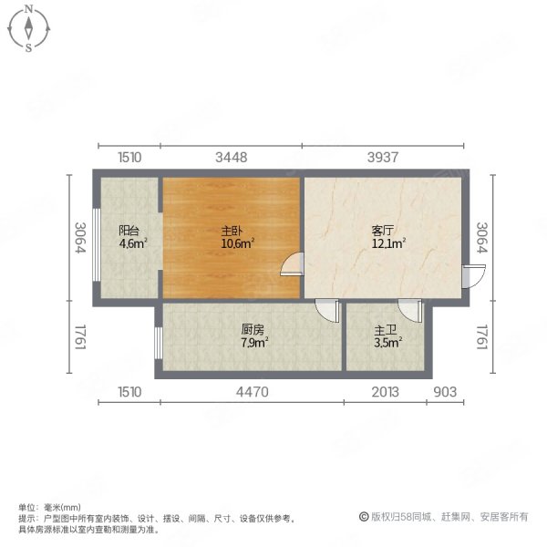 富力惠兰美居(D区)1室1厅1卫46.16㎡西142万