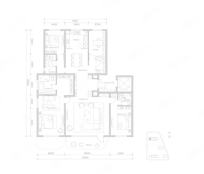 合生縵云(新房)4室2廳3衛(wèi)223㎡東北3100萬