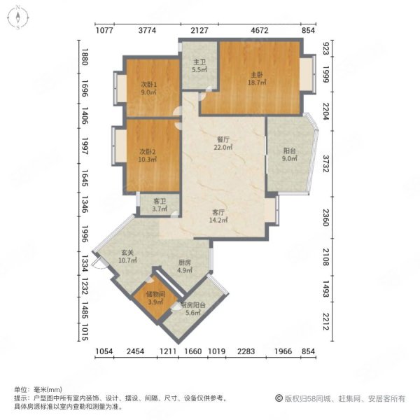 凯丽滨江花园3室2厅2卫146.2㎡南335万