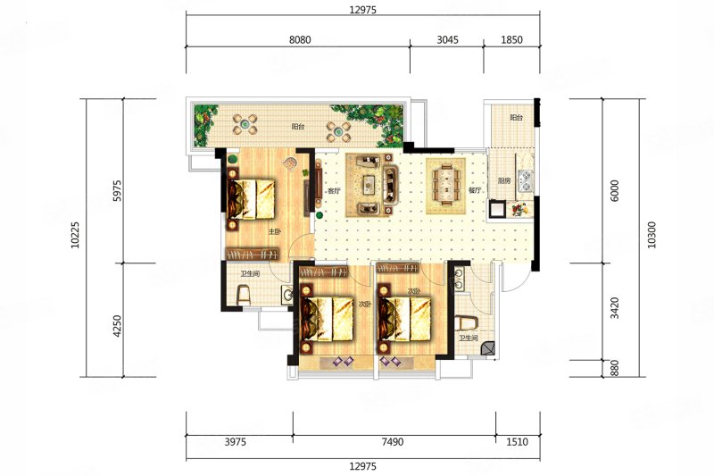 绿洲国际金座3室2厅107.44㎡73万二手房图片