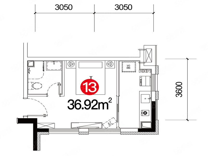 圣沅红星城市广场1室1厅36㎡万二手房图片