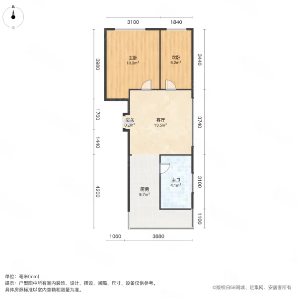 励学佳园2室1厅1卫64.65㎡南北26.8万