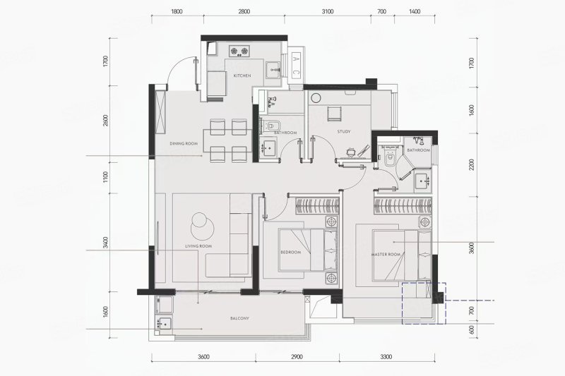 天投中海天府合印3室2厅97㎡198万二手房图片
