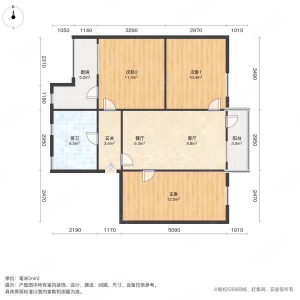 沿河小区3室2厅1卫70㎡南北31.8万