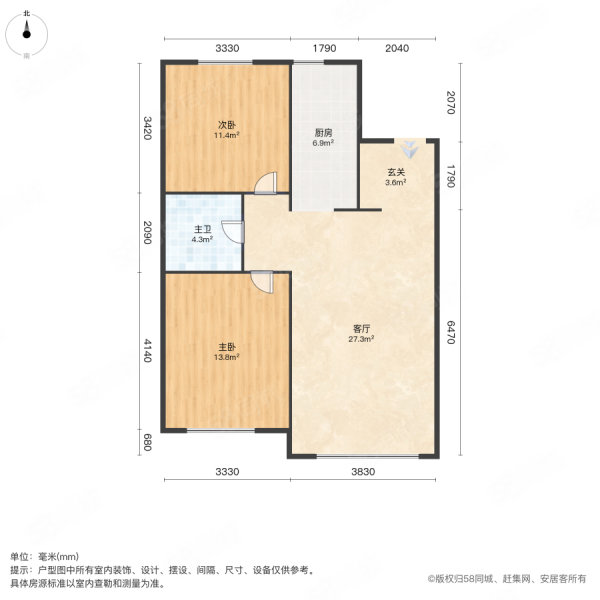 世茂观山府2室1厅1卫95㎡南北49万