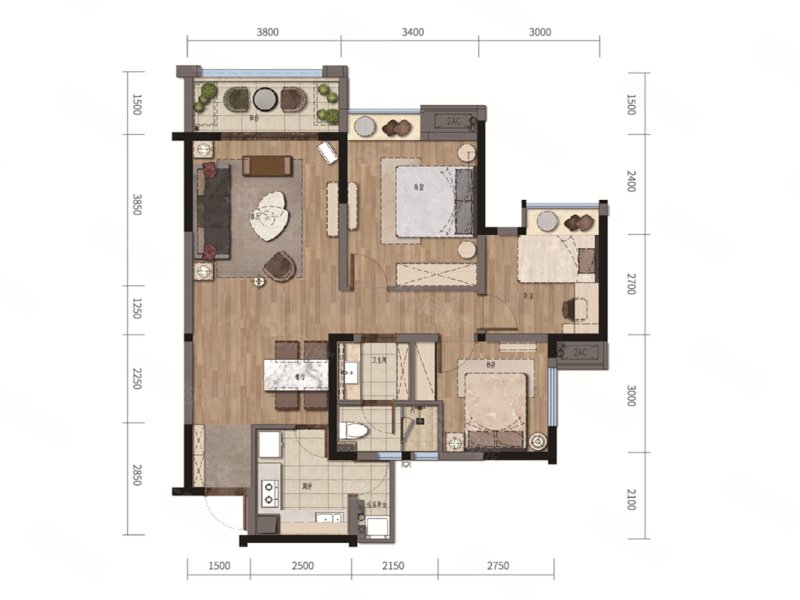 书香华府(新房)3室2厅98㎡108万二手房图片