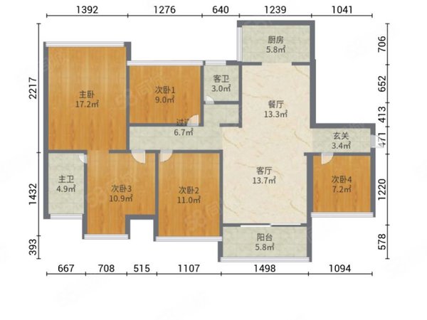 南宁江南壮锦大道汇东星城汇东星城 5室2厅2卫  电梯房 精装修128平米