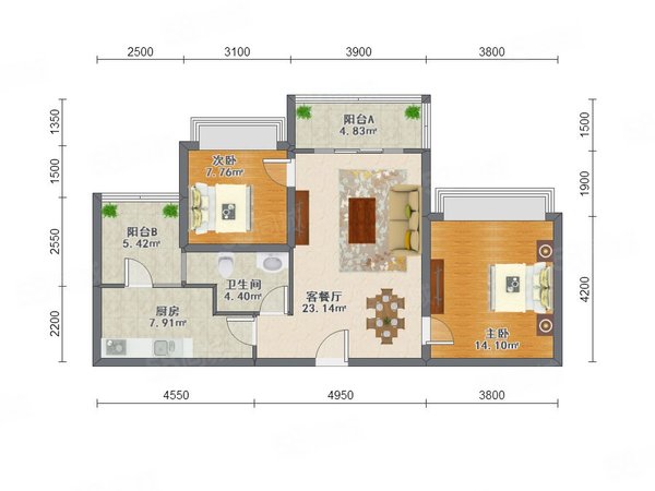 【多图】东风广场,东风东租房,东风广场 2室2厅1卫 电梯房 精装修81