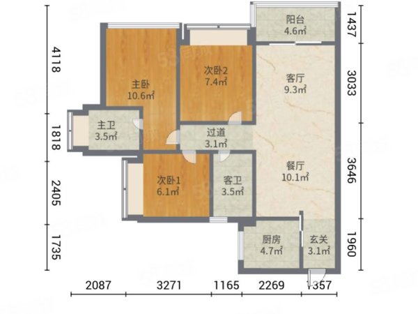 【多图】特发天鹅湖畔,平湖租房,特发天鹅湖畔 3室2厅2卫 电梯房 精