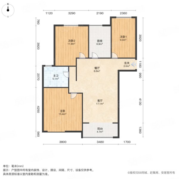 亳芜家园3室2厅1卫108㎡南北47万