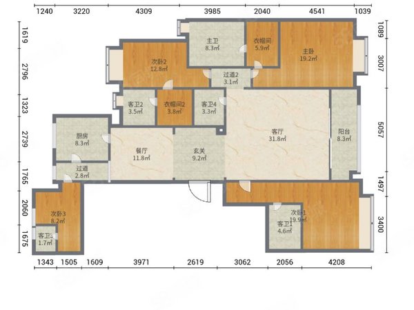 【多图】万达公馆(南区),宝洲路租房,万达公馆(南区) 4室2厅2卫 8000.