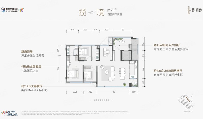 邦泰朗境4室2厅119㎡166万二手房图片