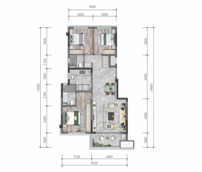城投置地青熙蘭庭北园3室2厅101㎡234万二手房图片