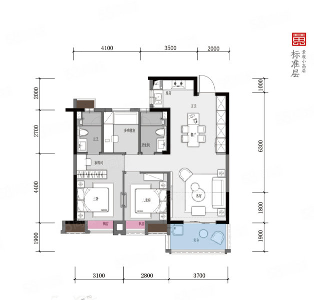 黄州澳海府3室2厅2卫104.31㎡南北57万