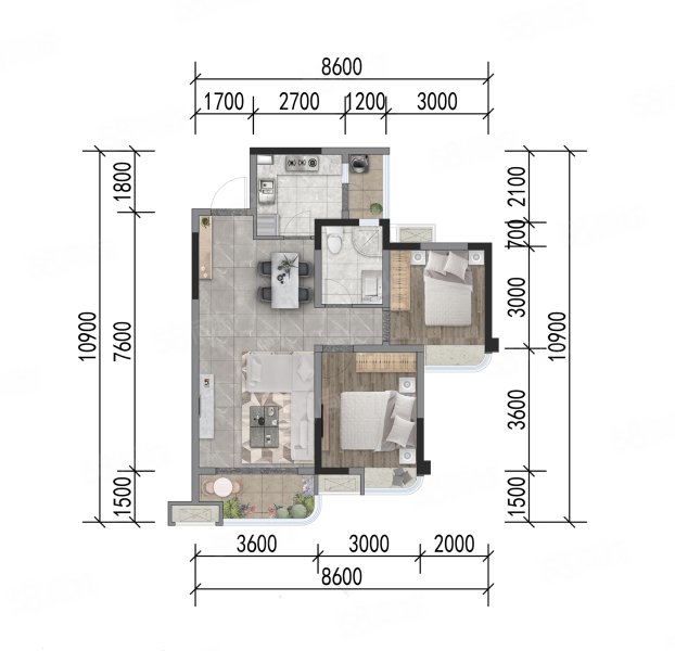 城投金山云庭2室2厅77㎡59万二手房图片