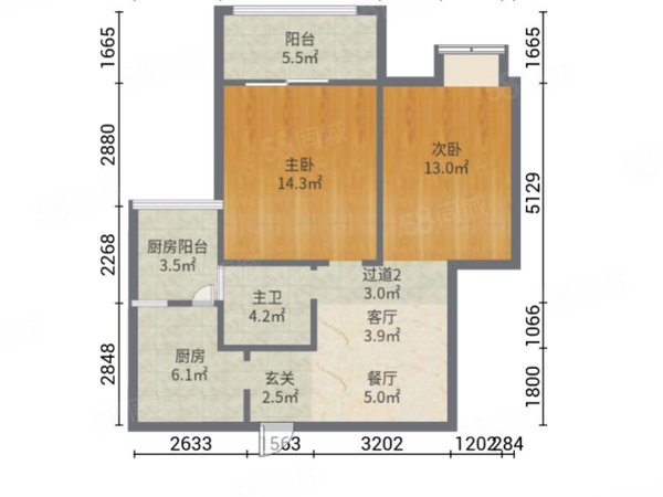 76平米两室一厅平面图图片