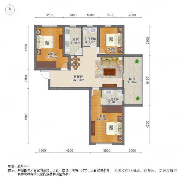 保利叶上海(三期公寓住宅)3室2厅2卫95.5㎡南北478万